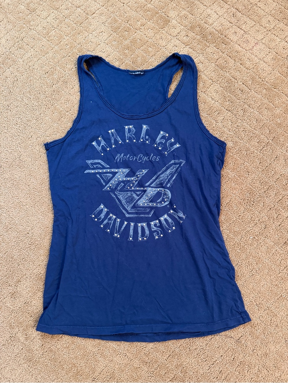 Harley Davidson Navy Blue Embellished Calumet Munster IN Tank Women’s Size XL